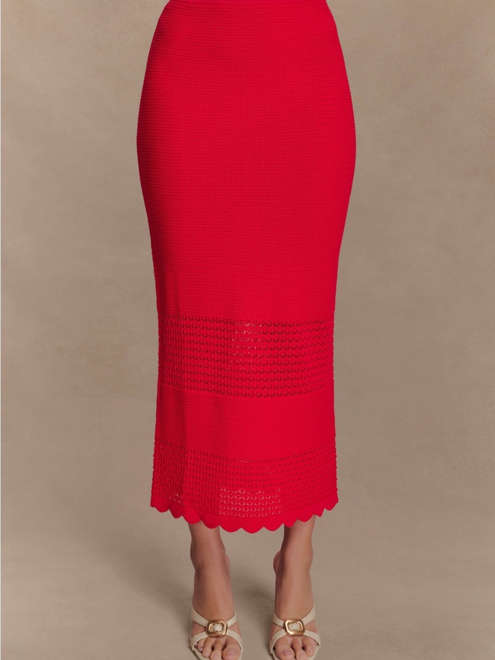 Red Midi Knit Skirt - Brand Meshki (Never Worn- M)